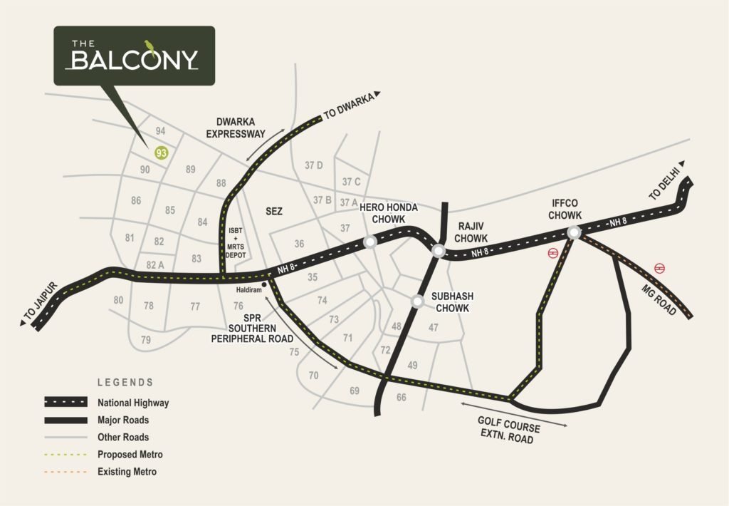 MRG World The Balcony gurgaon Location Map