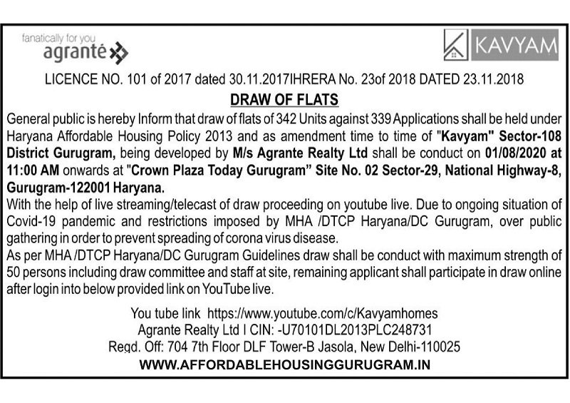 Agrante Kavyam Homes Draw Date