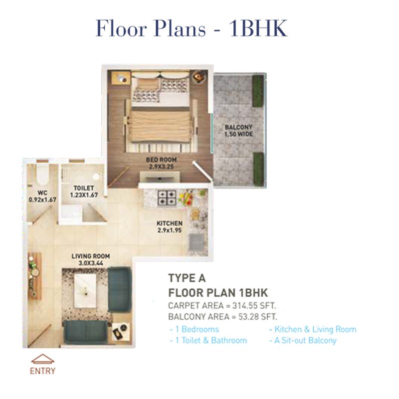 Pyramid-Infinity-Gurgaon-Floor-Plan-1-BHK-Type-A