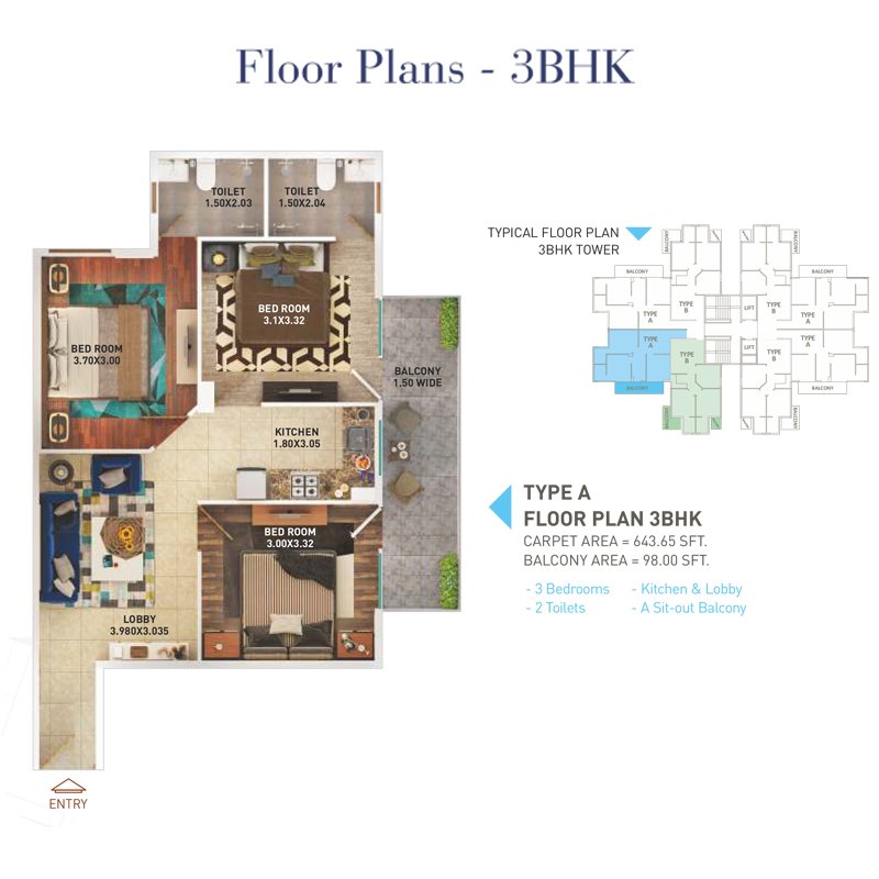 Pyramid Infinity Gurgaon Floor Plan 3 BHK Type A
