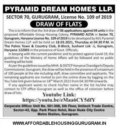 3rd Draw Date Pyramid Altia Sector 70 Gurgaon 18th March 2021