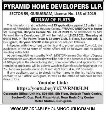 2nd Draw Date Pyramid Midtown Sector 59 Gurgaon 18th March 2021
